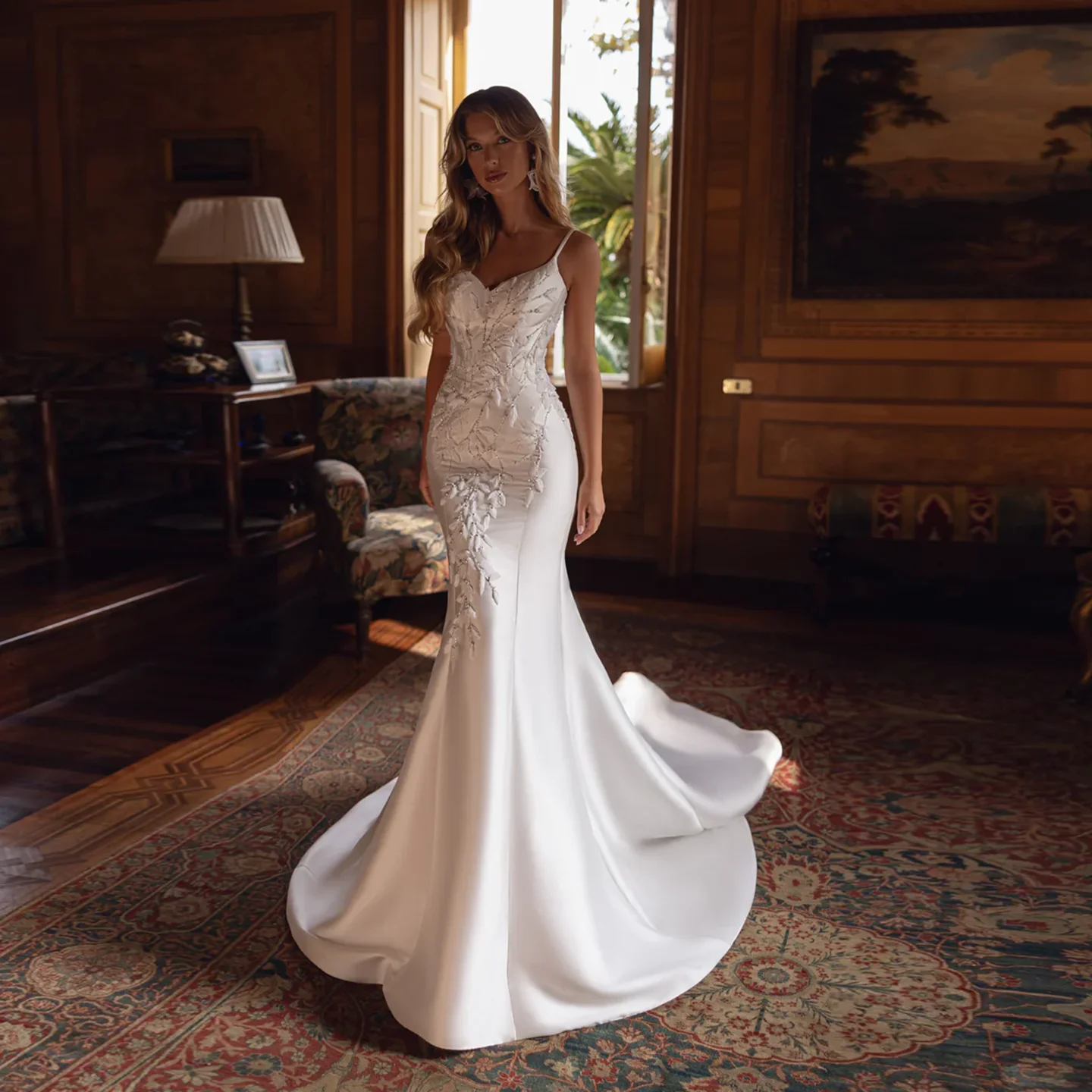 

Sharon Said High Quality Elegant Mermaid Satin Wedding Dress 2025 With Detachable Overskirt Pearl Bride Gowns SW384 Customized