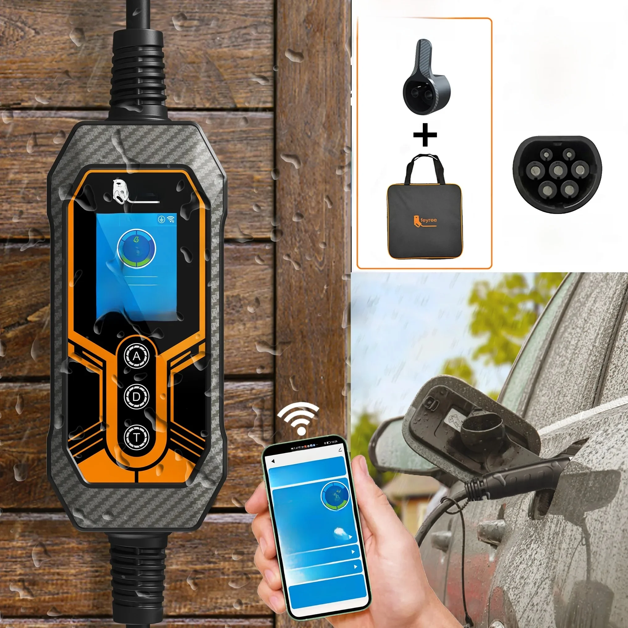 Przenośna ładowarka EV Feyree Typ 2 11kW 16A 3-fazowa z Wi-Fi, aplikacją i Bluetooth, kabel do ładowania EVSE 5m, wtyczka CEE do samochodów elektrycznych — 2