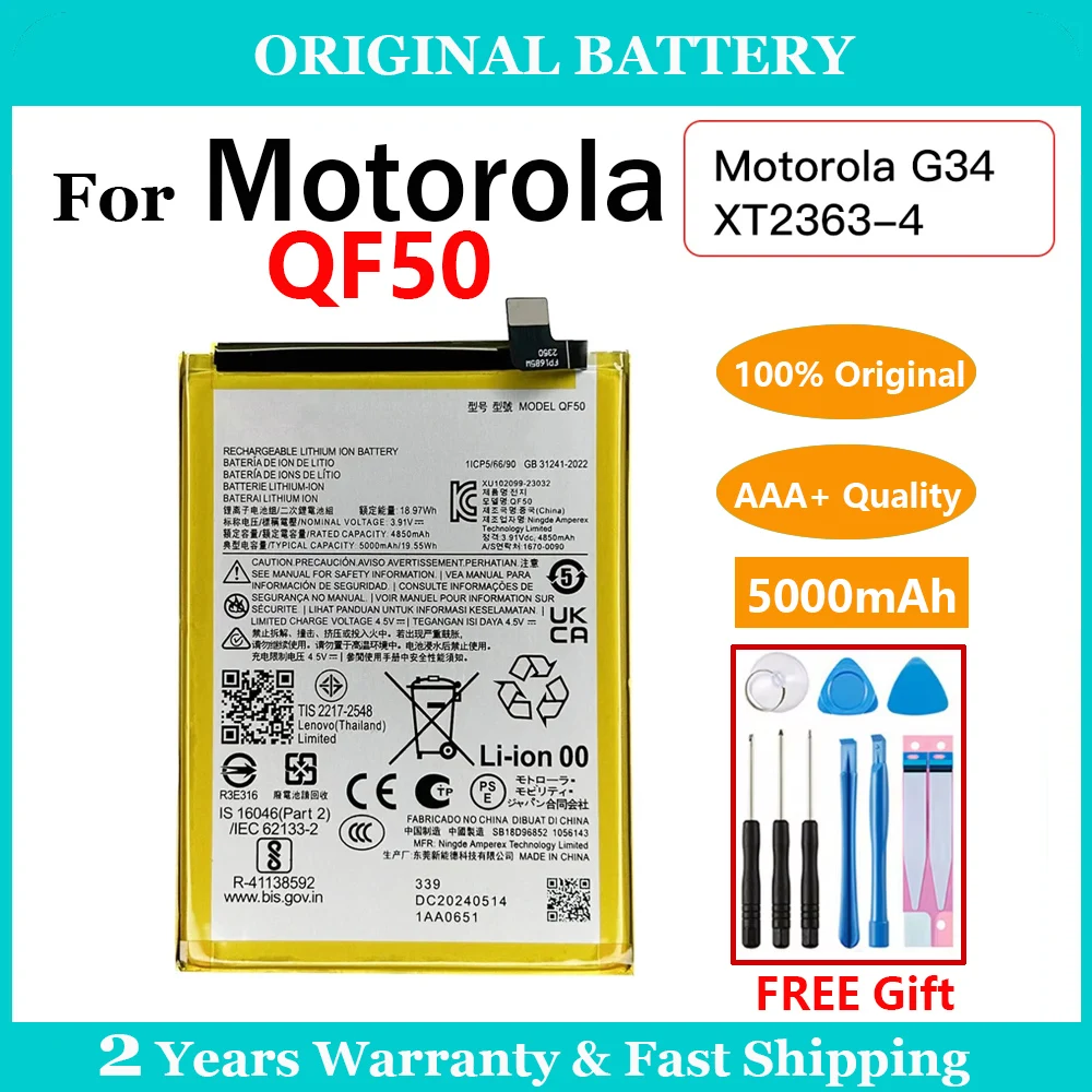 NEW 100% Original 5000mAh QF50 Battery For Moto Motorola G34 moto XT2363-4 QF 50 Replacement Batteries Rechargeable Battery