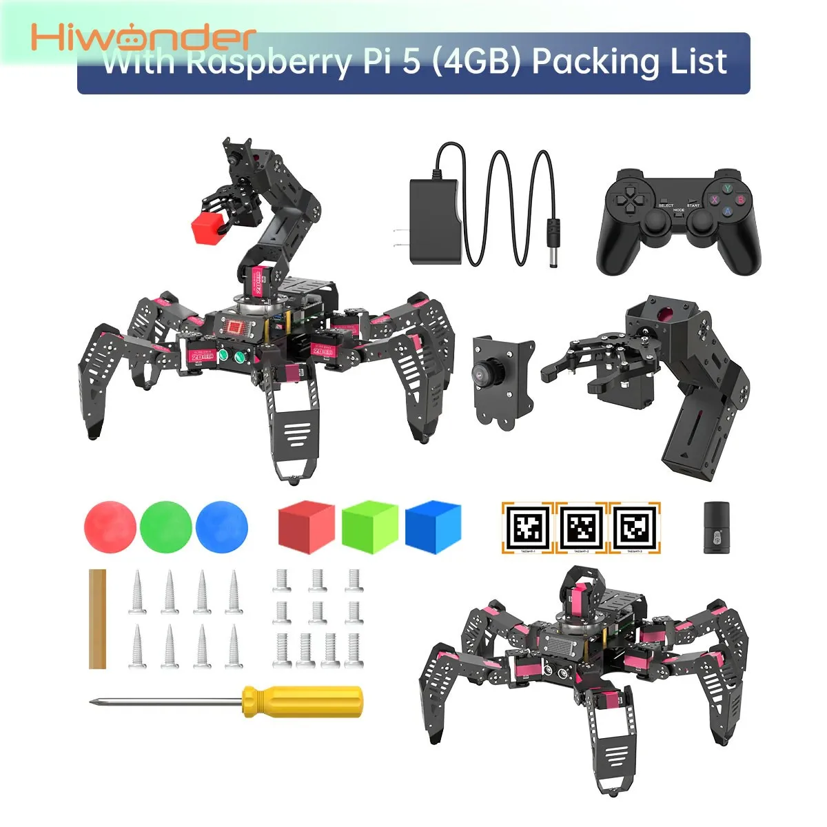 Hiwonder SpiderPi Pro Hexapod Robot Spider Robot + 5DOF AI Vision Robotic Arm + Raspberry Pi 5 (4GB/8GB)