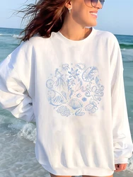 Autumn And Winter Fashion New Casual Blue Marine Life Print Women's Design Pattern Long-Sleeved Sweatshirt With Personality