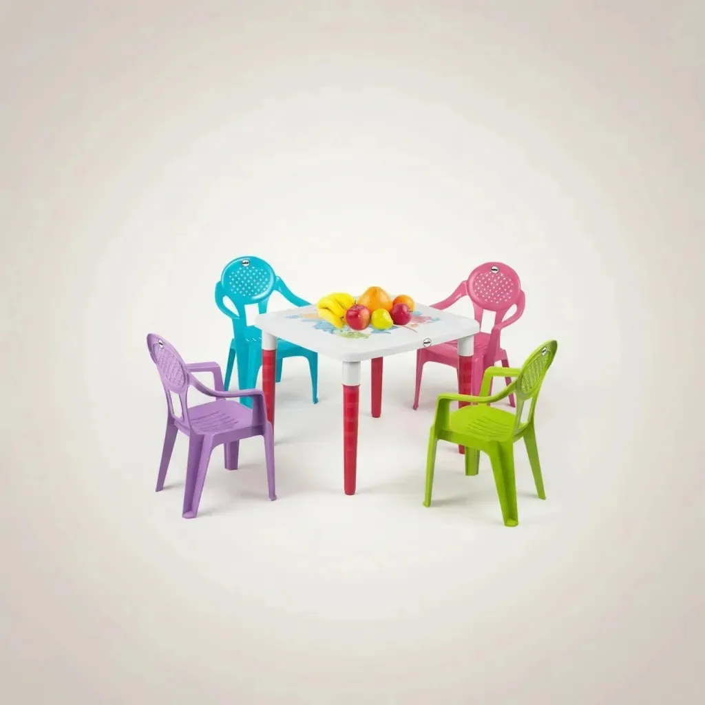 طاولة أطفال قابلة للطي + 4 كراسي أطفال بيضاء |     مجموعة طعام آمنة ومدمجة للأطفال |     مثالية للغرفة أو الحديقة أو المدرسة أو الأنشطة |     سهلة التجميع والتخزين
