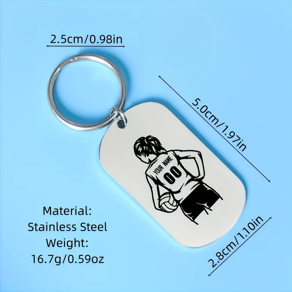 Custom Engraved Volleyball Stainless Steel Keychain Personalized Name Number Cartoon Sport Graduation Backpack Gift