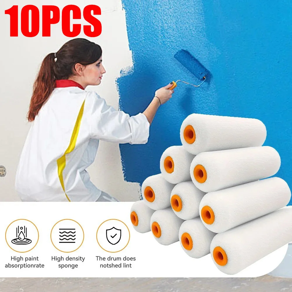 10PCS 4inch White Durable Foam Paint Roller Sleeves Painting Decorating Sponge Rollers Art Sets Painting Supplies renovate Wall