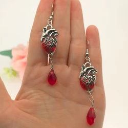 Bloody Heart Earrings Anatomical Earrings, Crystal Earrings Gothic Earrings Teardrop Earrings, Femme Fatale Blood Earrings