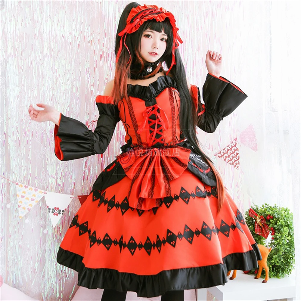 Tokisaki Kurumi Cosplay Costume pour femme, robe de princesse Lolita, tenue de fête d'Halloween, perruque de cauchemar, Barrage gothique, Anime Drapide A LIVE