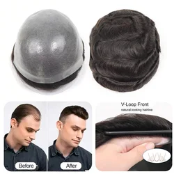 Thin Skin Toupee Human Hair Natural Hairline Male Hair Prosthesis Double Knot Capillary Prosthesis Realistic Men Wig Hair System