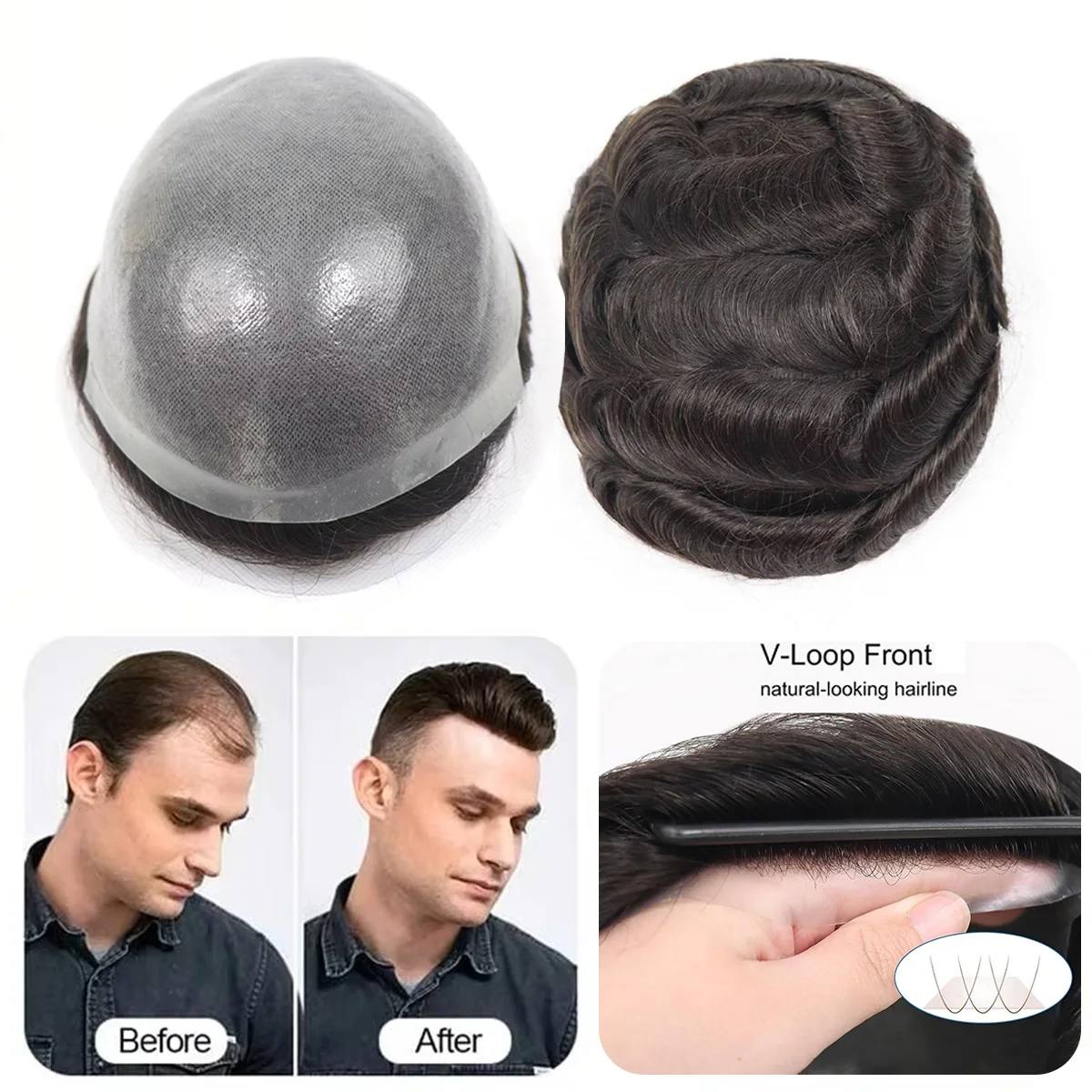 Thin Skin Toupee Human Hair Natural Hairline Male Hair Prosthesis Double Knot Capillary Prosthesis Realistic Men Wig Hair System