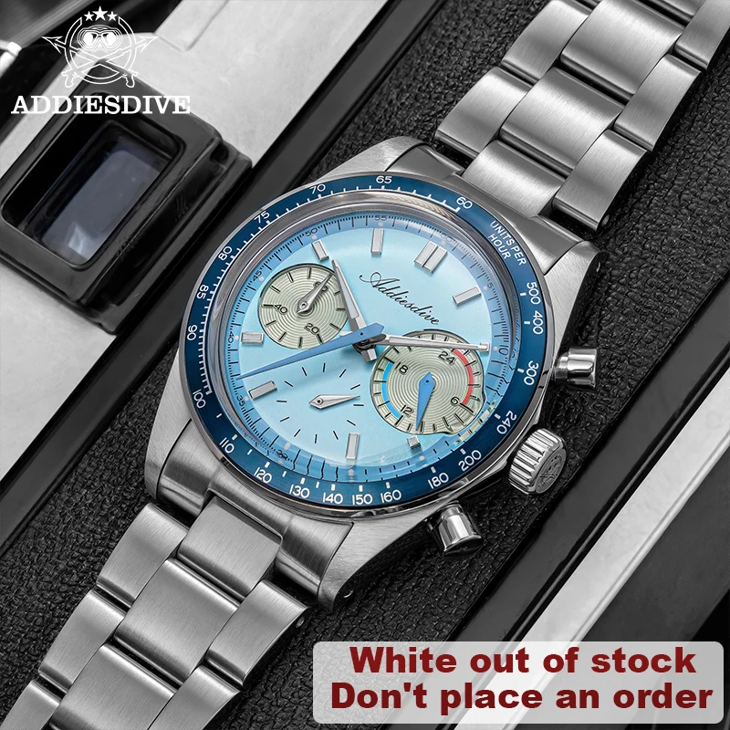 

ADDIESDVIE AD2539 Кварцевые часы Мужские часы с хронографом VK63 Нержавеющая сталь 316L 10 бар Водонепроницаемый стальной ремешок BGW9 Супер светящийся