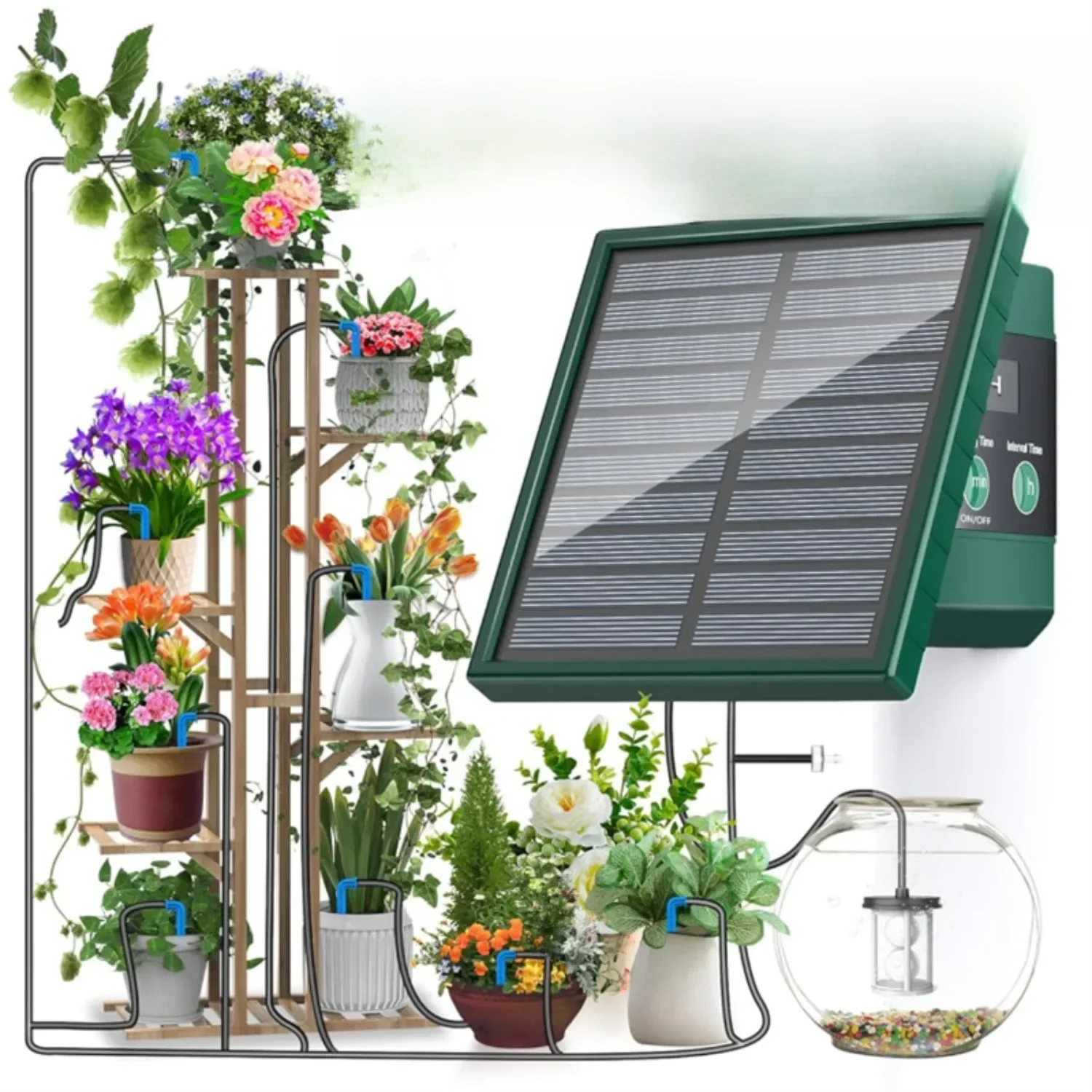 Zonne-irrigatiesysteem voor tuinbalkon Automatisch druppelirrigatiesysteem DIY tuinbewateringssysteem Druppelslangirrigatie - afbeelding 2