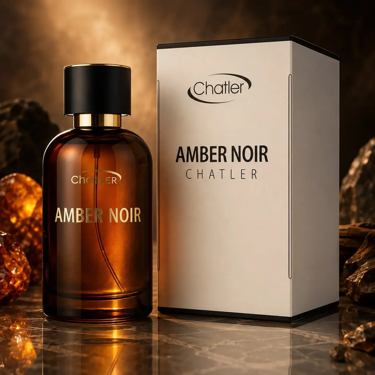 Image of Amber Noir 100ml- Chatler. Herrenparfüm Eau De Parfum, Holzig-Orientalischer Duft mit Noten von Patchouli, Vanille und Intensivem Schwarzen Amber