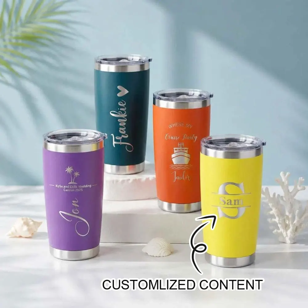 Custom Engraved Tropical Palm 20oz Insulated Tumbler, Stainless Steel Travel Coffee Mug with Splash Proof Lid, Beach Trip.
