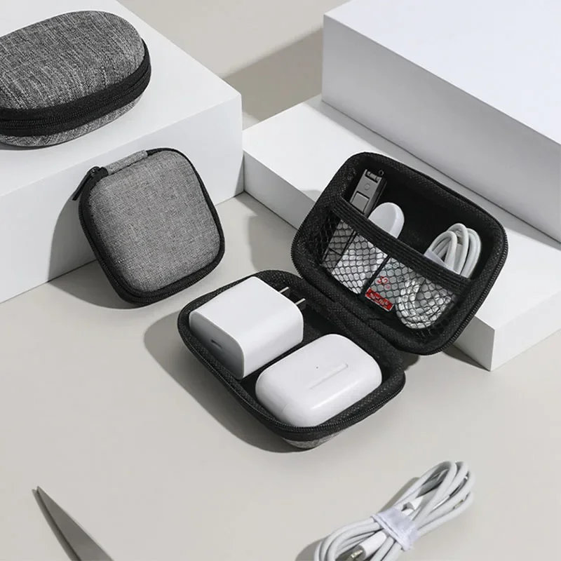 Mini coque rigide Portable, boîtes de rangement pour Gadgets numériques, sac en cuir artificiel, étui de chargeur pour écouteurs, câble de données, 1/2 pièces