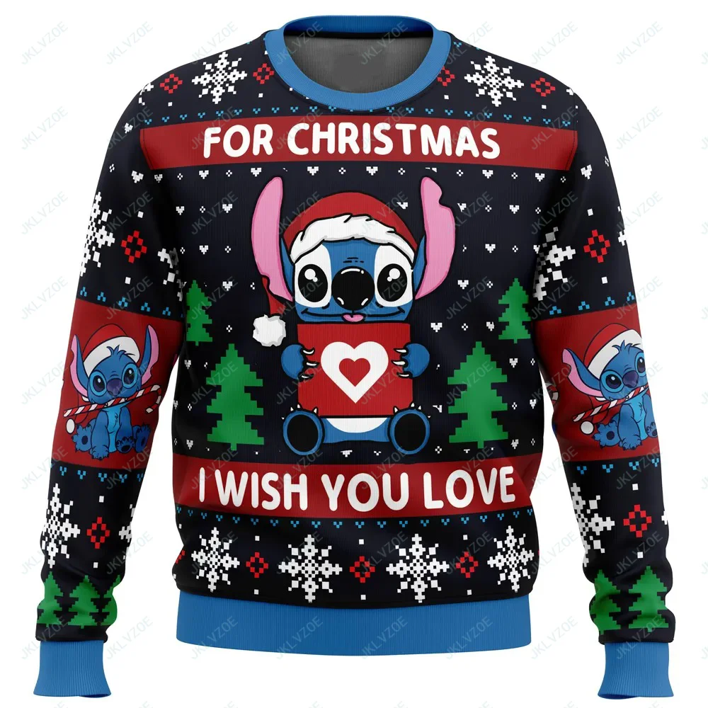 New Autumn and Winter Merry Christmas Top Lilo and Stitch Printing Women\'s Disney Pullover Tops Cartoon Anime Couple Hoodie