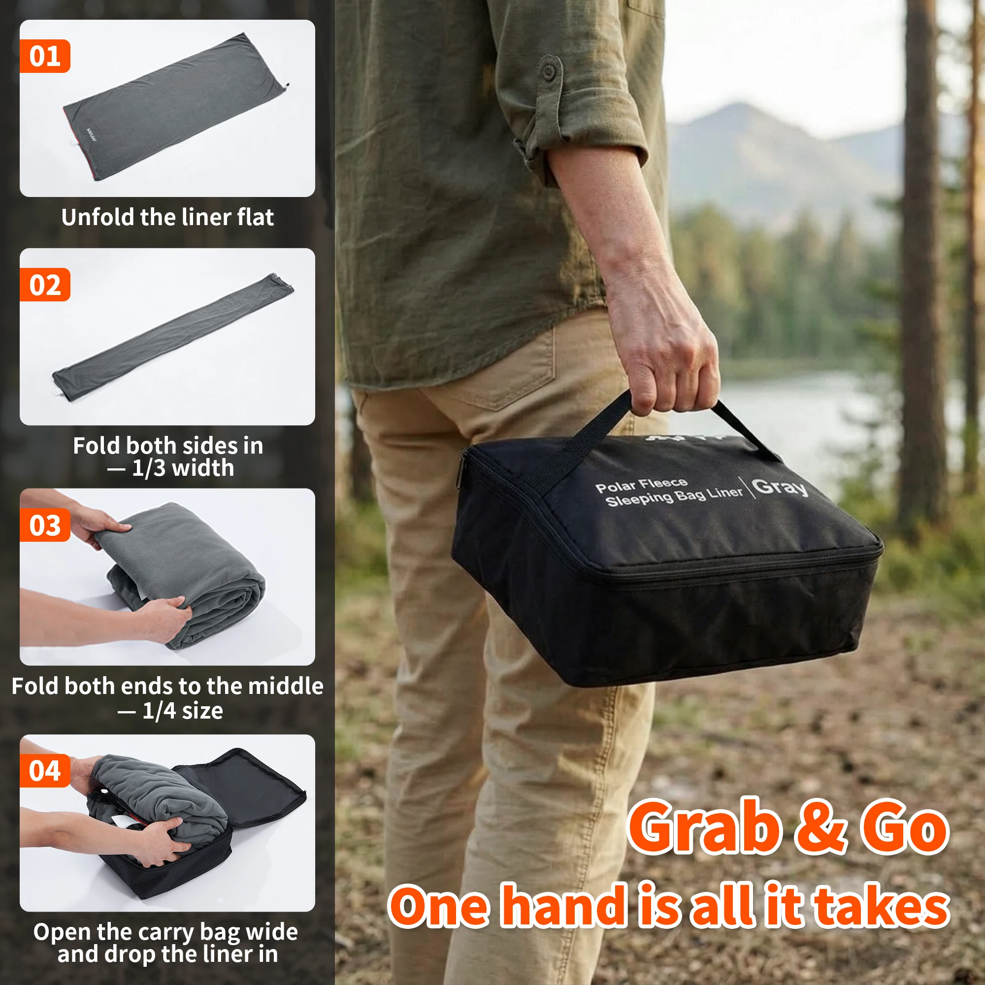 MAPLEAF Fleece-Schlafsack-Innenfutter, warmer Winter-Camping-Reise-Schlafsack, mit Reißverschluss, maschinenwaschbar, tragbar, leicht, für Erwachsene – Detail 5