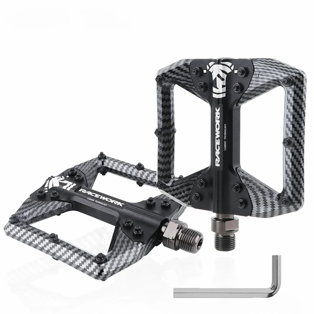 AliExpress RacewoRK RACEWORK Bicycle Pedals 3 Bearings Mountain Road Bike Carbon Fiber Coating Ultralight Flat Pedal MTB Aluminum Alloy Nylon Pedal