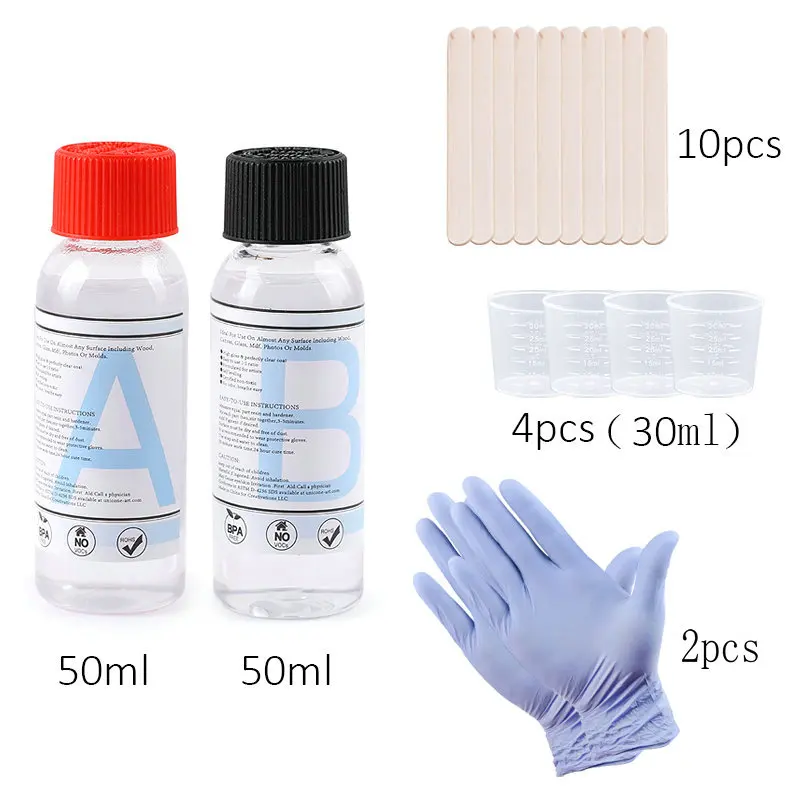 1:1 klares Epoxidharz, kristallklares Kunstharz, Epoxidharz, 2-teiliges Epoxidharz-Set mit Messbechern, Stab und Silikonhandschuhen