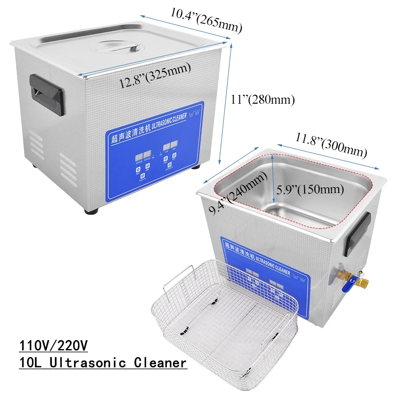 10L Home Digital Ultrasonic Cleaning Machine Lab Ultrasound Heated Cleaner Glasses Lens Metal Hardware Jewelry Washing Equipment