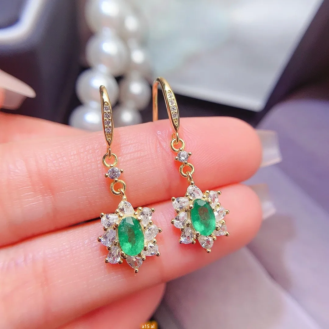

Jewelry Women's Natural Gem Earrings 925 Pure Silver Plated 18K Gold 4x6mm Emerald Style Gift for Girlfriend Wedding Birth