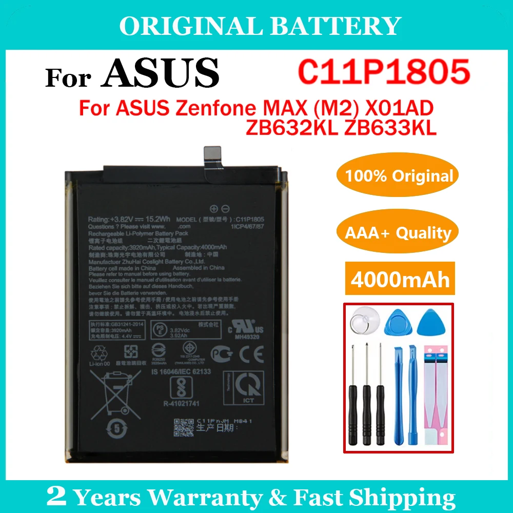 

Original 4000mAh C11P1708 Battery For ASUS Zenfone MAX (M2) X01AD ZB632KL ZB633KL Replacement Batteries Rechargeable Battery