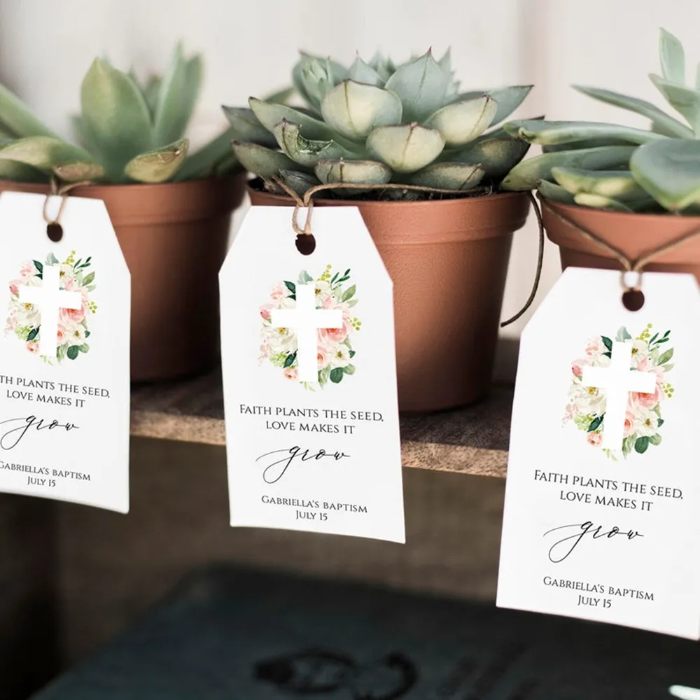 

Faith Plants The Seed Love Make It Grow, Baptism Girl Favorite Label, Personalized Baptism Label, Customizable Plant Favor