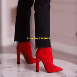 Suede Block Heel Ankle Booties Side Zipper Sexy Pointed Toe Solid Fashion Women 2024 Dress Shoes Winter Elegant Boots