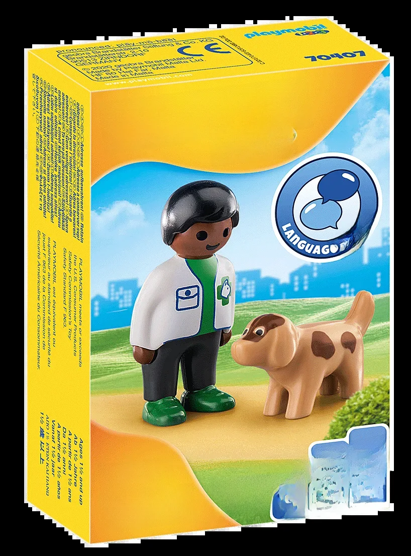 Playmobil-Brinquedo veterinário com cão para meninos e meninas, brinquedos originais, presentes,