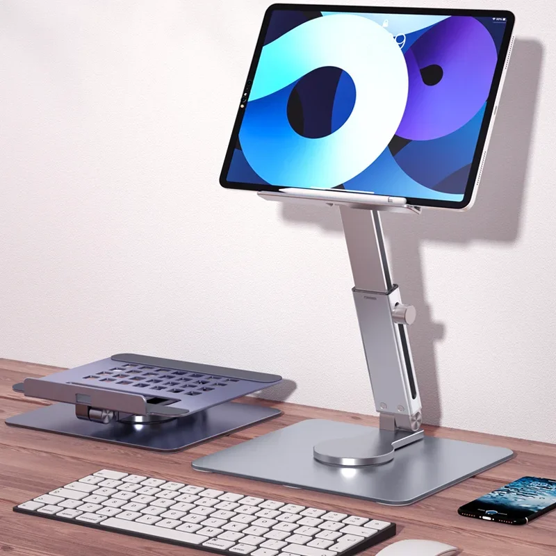 Biurkowy stojak na tablet ze stopu aluminium, składany 360 °   Obrotowe uchwyty na biurko antypoślizgowe do iPada Pro Xiaomi Huawei Tab Pc — zdjęcie 2