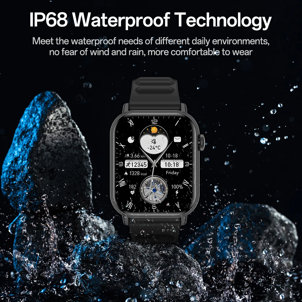 KHwatch METRO2 رجل الساعات 1.83 "شاشة كبيرة SOS مكالمة الطوارئ IP68 الرياضة مقاوم للماء الساعات للرجل أطفال صبي طالب في سن المراهقة