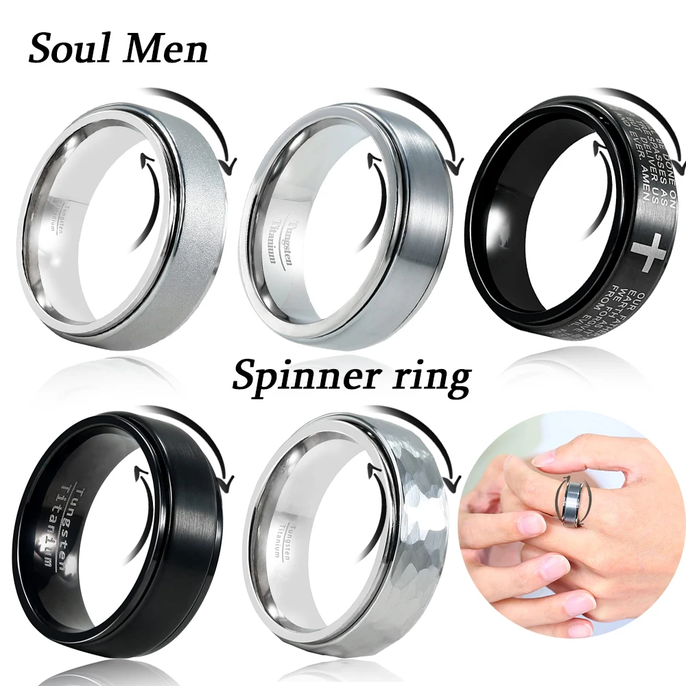 Black Rings For Men Women Stainless Steel Wedding Bands Tungsten Carbide Rotatable Fidget Spinner Rings Anti Anxiety Jewelry 8mm