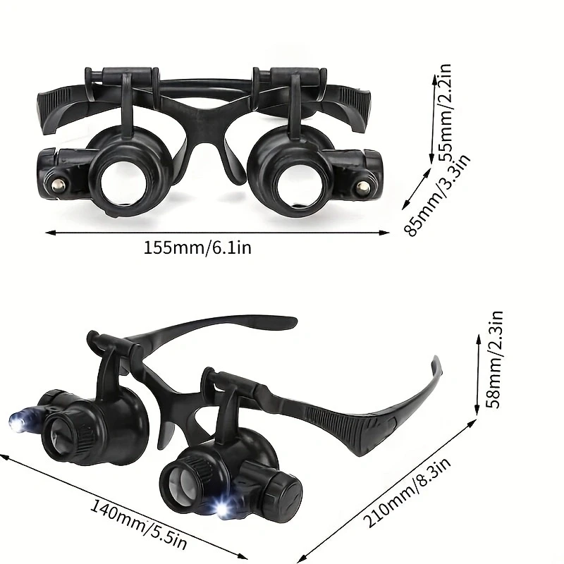 Head-Worn Magnifying Glass with LED Light, with Interchangeable Lenses, for Reading, Jewelry Work, Watch Repair