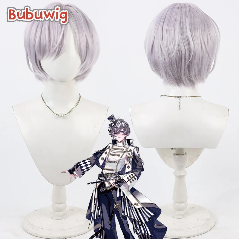

Bubuwig Synthetic Hair Knight X Cosplay Wigs Nameless Dream Knight X 30cm Short Straight Silver Purple Men Wig Heat Resistant