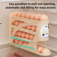 4-Tier Sliding Egg Dispenser, Automatic Rolling Shatterproof Holder For Fridge & Countertop, Easy-Clean, Washable,Space-Saving Refrigerator Side Door Storage Rack For Kitchen Organization,Egg Storage 3