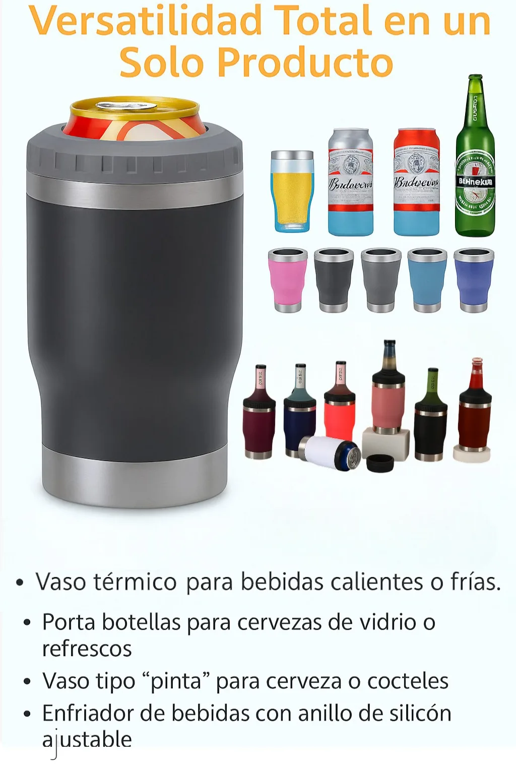 كوب حراري متعدد الأغراض 420 مل من الفولاذ المقاوم للصدأ، Pya-10، ترمس معزول مزدوج الجدار 304، يمكن حامل مبرد المشروبات، كوب بغطاء محكم الغلق خالي من مادة Bpa، يحافظ على البرد والساخن، مثالي للقهوة والماء والترطبات #4