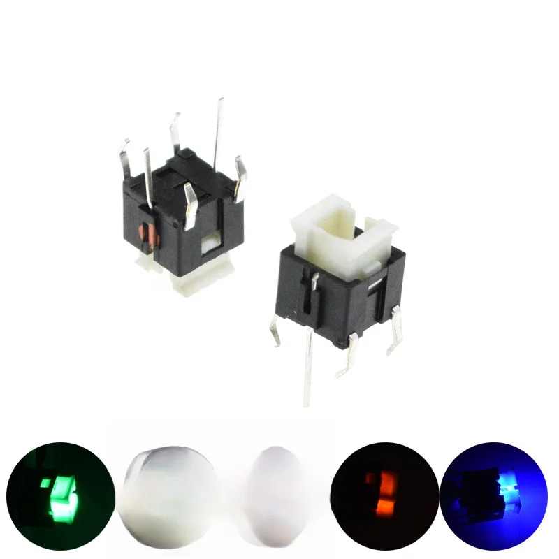 5/10 pièces 6*6mm trou traversant Micro bouton poussoir Tactile interrupteur momentané avec LED vert jaune rouge blanc bleu 6*6 6X6