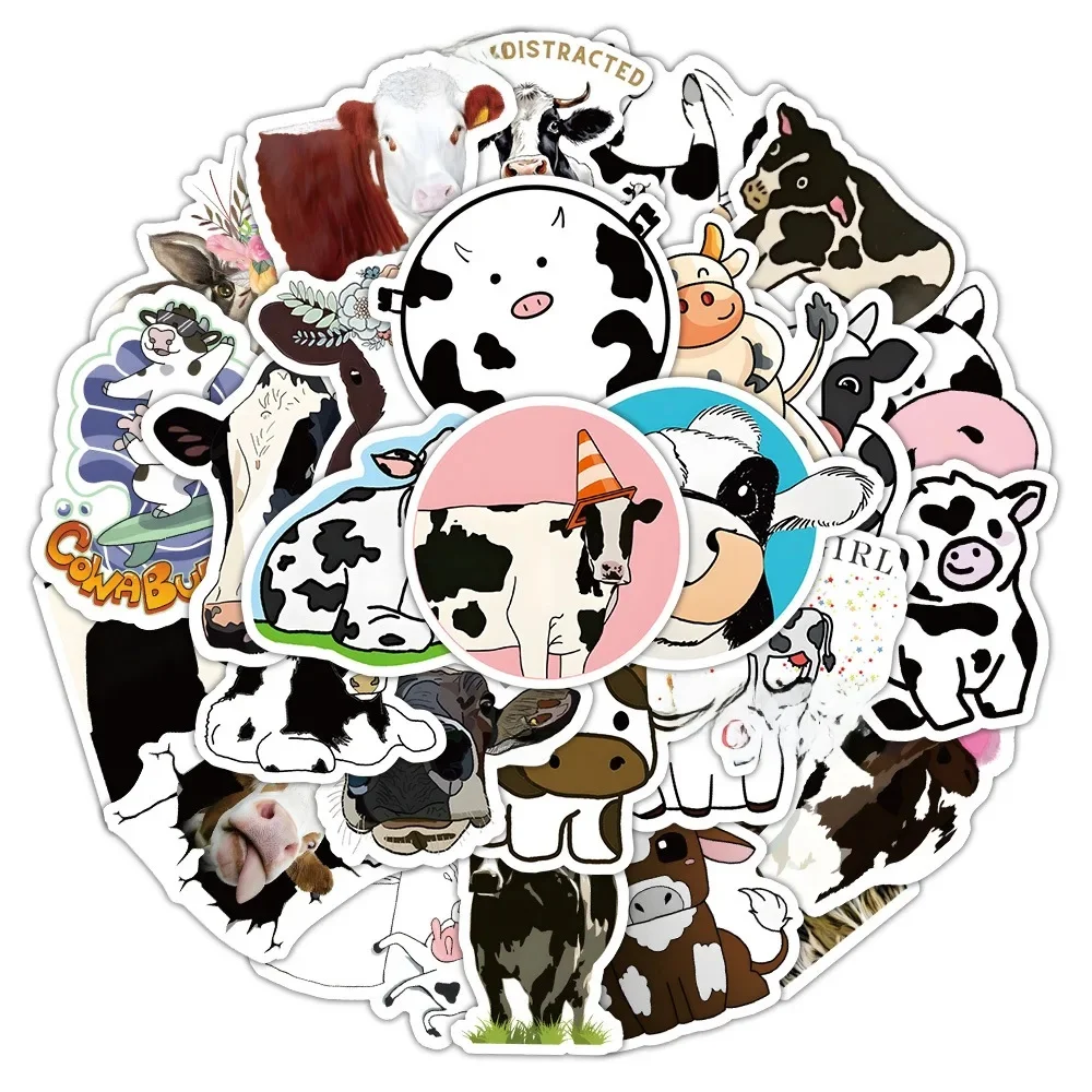 10/30/60 PIÈCES Vache Dairy Dessin Animé Autocollants Animal Graffiti Autocollants Enfants Jouets Décoration Bagages Ordinateur Portable Téléphone Guitare Voiture Vélo Autocollant