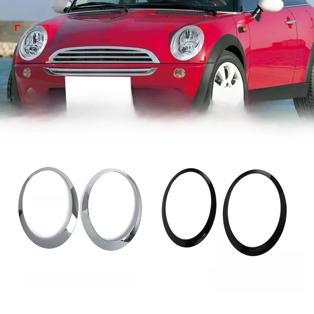 Paar Scheinwerfer-Zierring für BMW Mini Cooper R50 R52 R53 2001–2006, Scheinwerfer-Lünettenring-Zierabdeckung 63126917835 63126917836