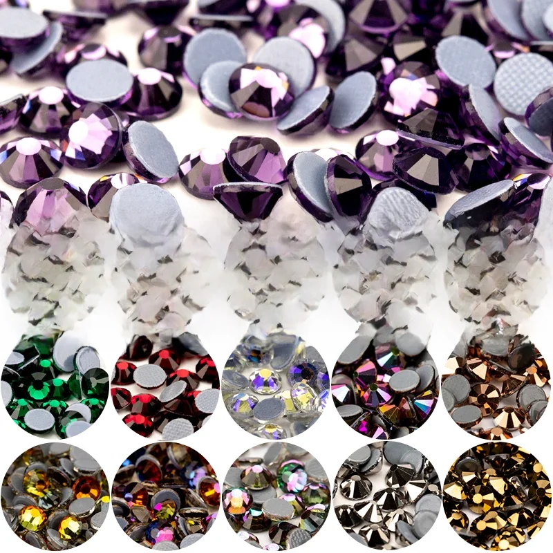 VDD Mehrfarbiger SS6-SS30 Glaskristall Hot Fix Strasssteine Flatback Eisen auf Steine für DIY Nail Art Stoff Kleidung Dekoration