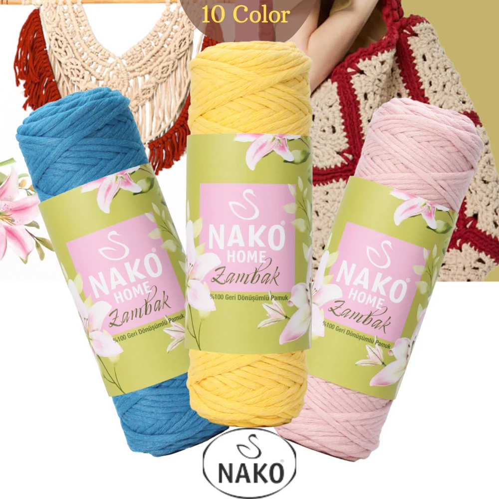 Nako Zambak Cotton Hand Knitting Yarn, 250 Grams 88 Meters, 9 Colors, Recycled Cotton, Macrame Technique, Bags, Accessories, Jewelry, Similar Products, Home Decorations, Ornaments, Summer, Spring, Winter, Autumn,