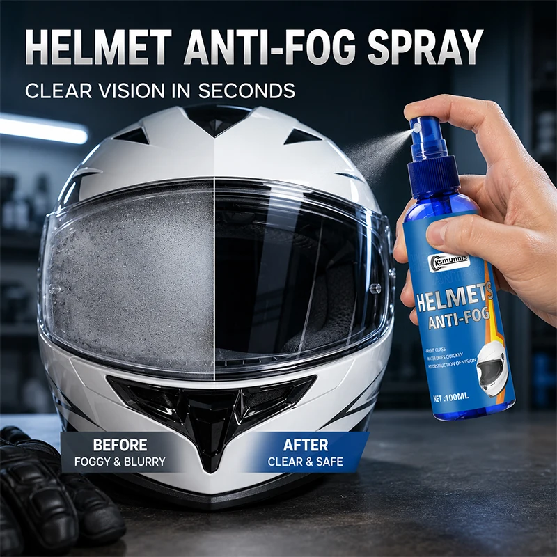 100ml Quick-Acting Anti-Fog Spray, Clear Vision Defogging Cleaner for Helmet Visors, Vehicle Glass and Motorcycle Riding