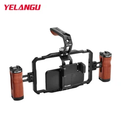 YELANGU Smartphone Video Rig Cage Cold Shoe Tripod Mount Filmmaking Vlogging Case Phone Video Stabilizer Rig for iPhone Android