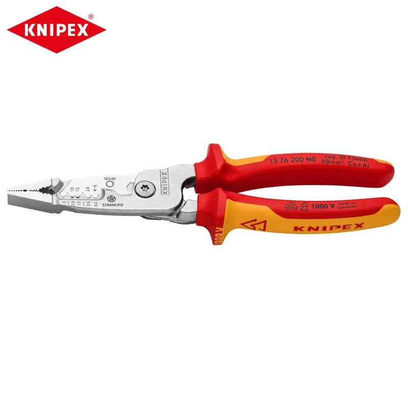 

KNIPEX 13 76 200 ME Insulated Plier 200mm 1000V VDE Tested Electrician Wire Stripper Chrome-Plated Multifunctional Plier