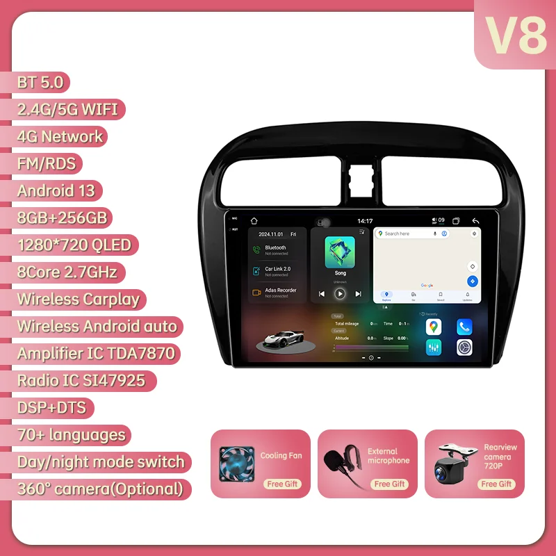 Eunavi 2 Din Android 14 Autoradio Multimidia Voor MITSUBISHI Mirage Spacestar Dodge Attitude 2012-2018 GPS Navigatie Carplay DSP