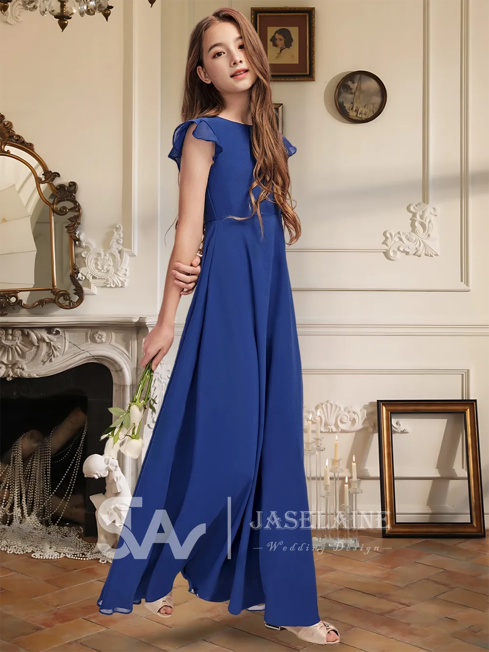 Элегантное шифоновое платье трапециевидной формы цвета слоновой кости длиной до пола, платье для подружек невесты без рукавов, платье с цветочным узором для девочек, свадебные вечерние платья для девочек