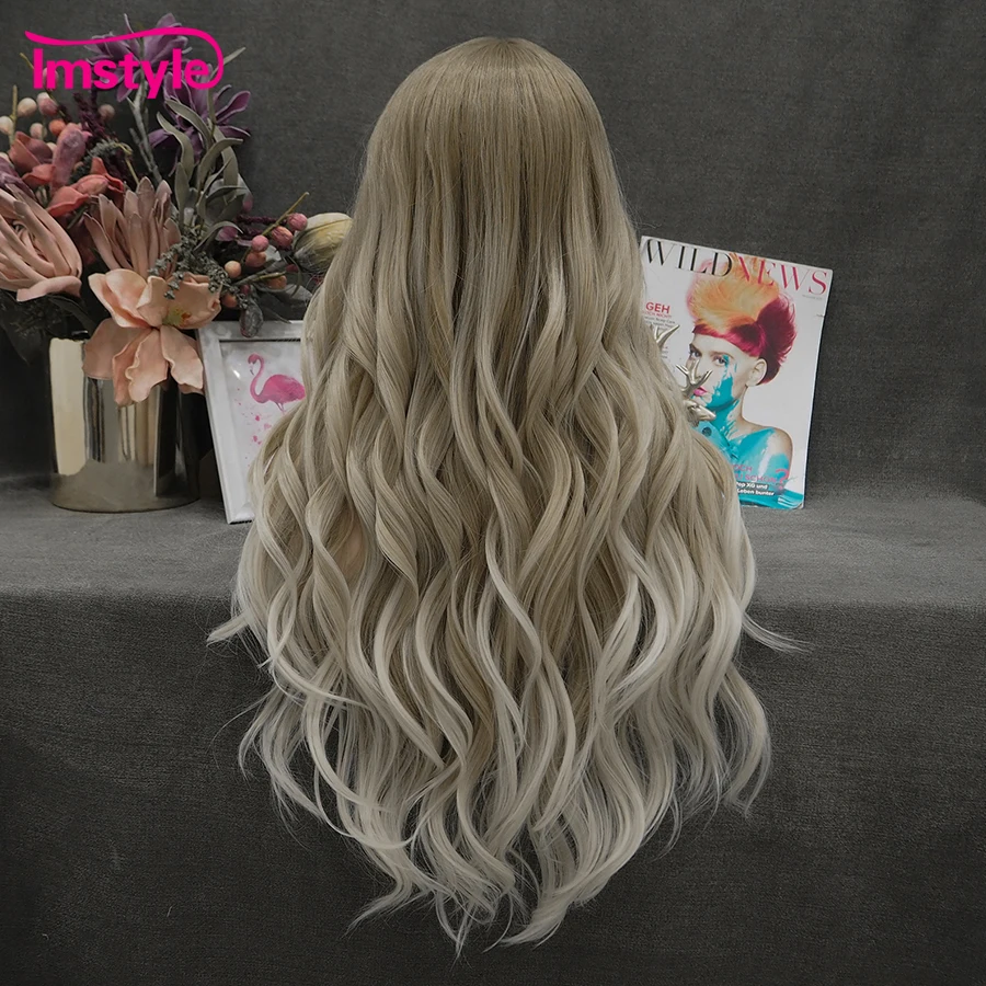 Imstyle Ombre Blonde Wig Synthetic Lace Front Wig Long Wavy Wigs For Women T Part Lace Wig Heat Resistant Fiber Natural Hairline