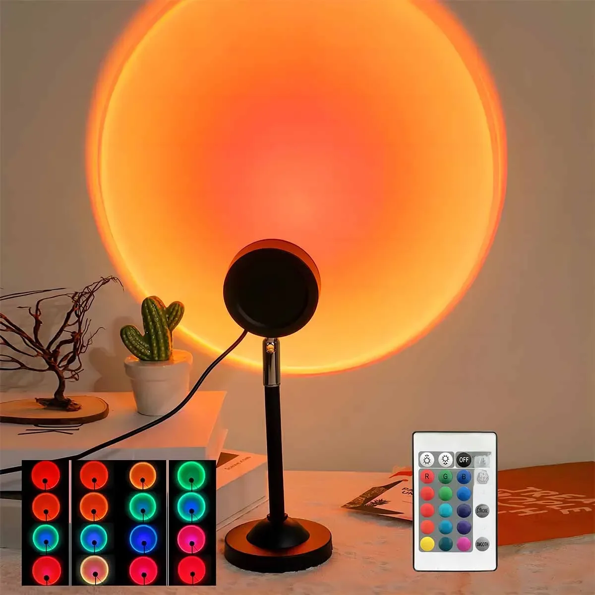 Sonnenuntergang-Projektionslicht mit Fernbedienung, 16 Farben, Ambiente-Nachtlicht, Schlafzimmerdekoration, Hintergrundwand, Fotografie-Requisiten