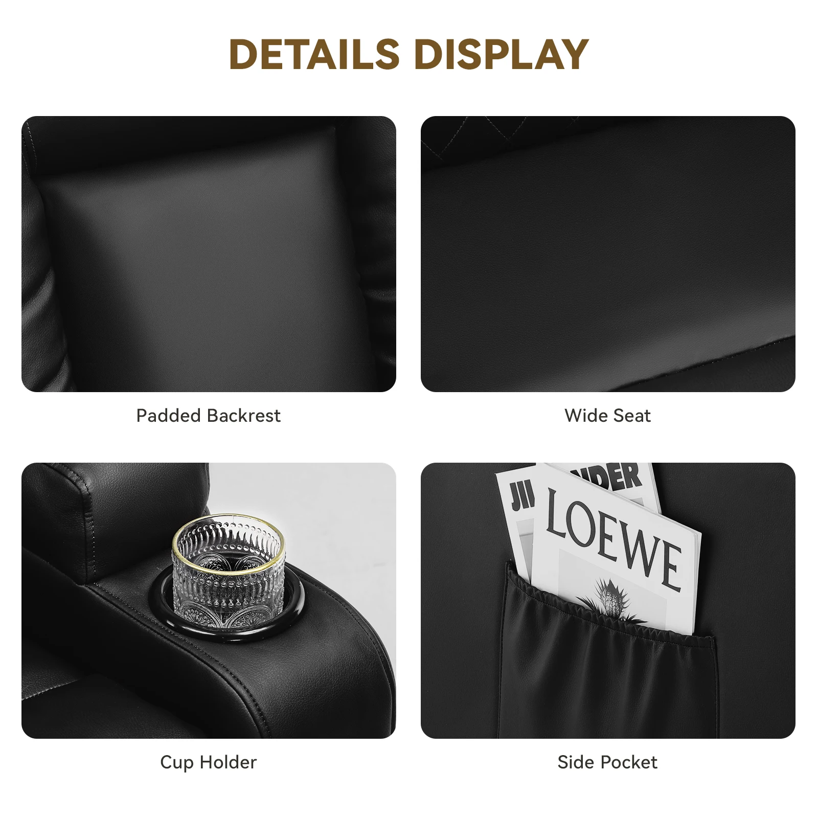 كرسي كوموما، كرسي هزاز من البولي يوريثان للبالغين، كرسي دوار مع حاملات أكواب، حرارة وتدليك #4