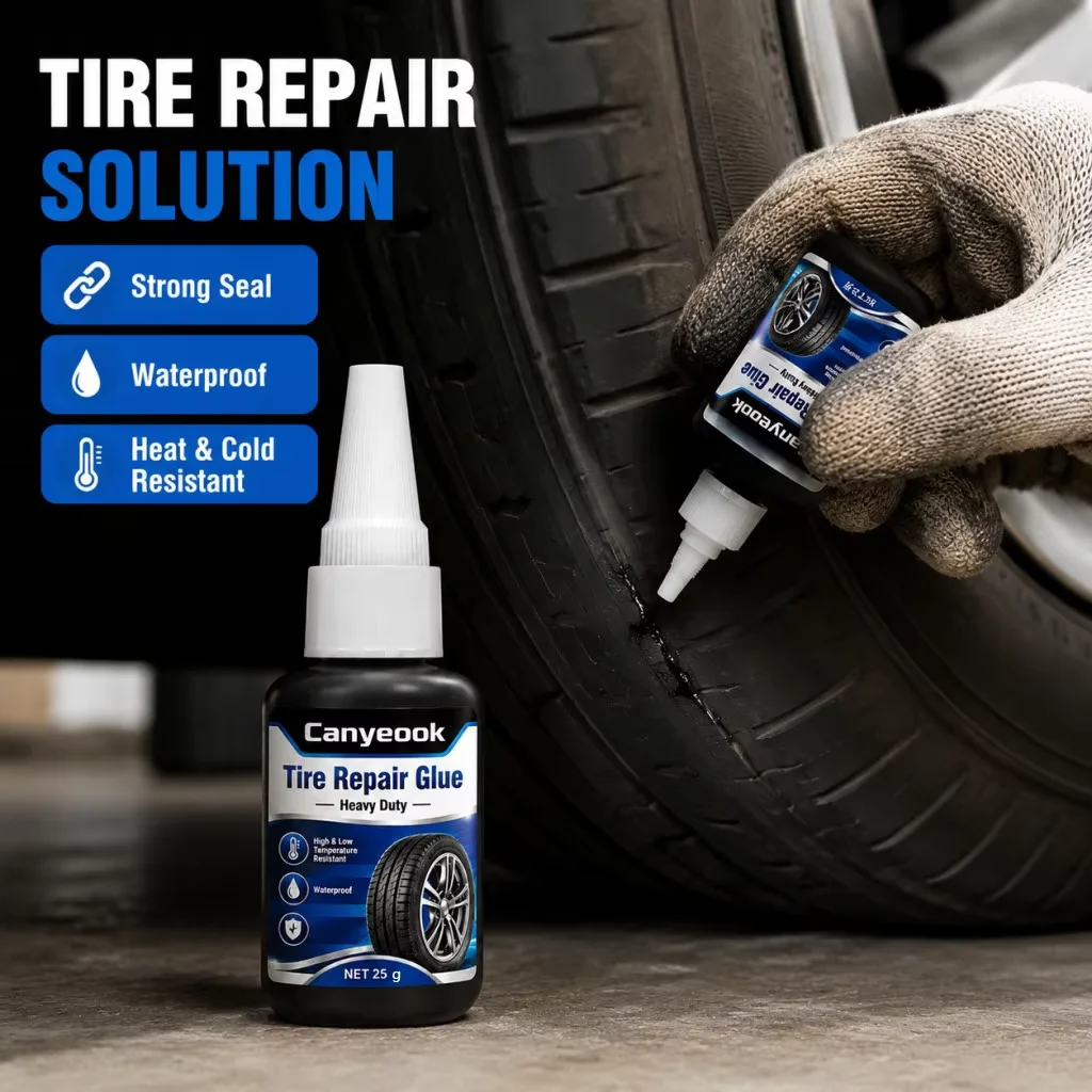 CANYEOOK 25g Tire Puncture Repair - Seal Cracks Holes Air Leaks Durable Flexible Adhesive Extreme Weather Resistant for Auto
