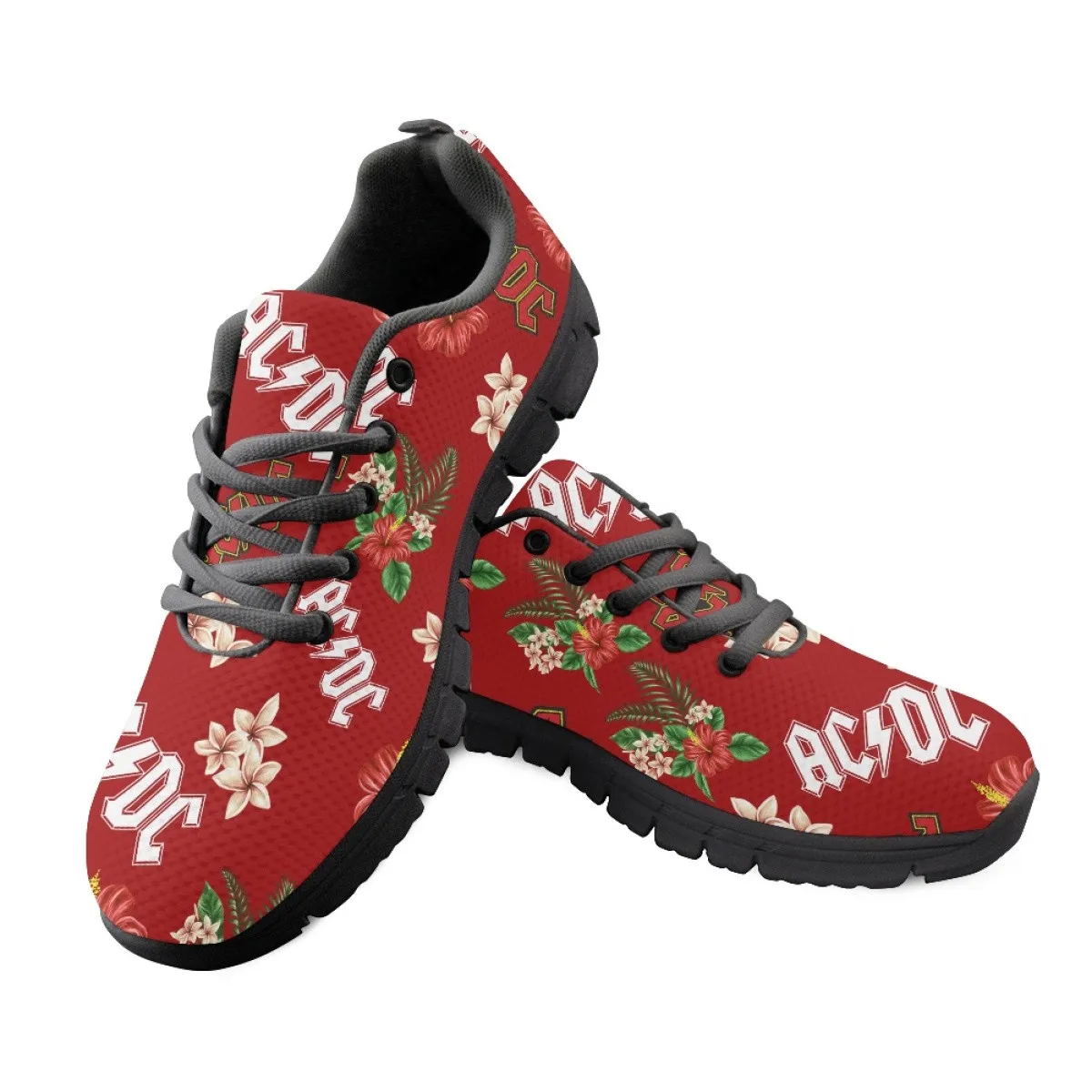 INSTANTARTS Rock Band Hibiscus Floral Print Women's Sneakers Top Quliaty Outdoor Skateboard Casual Shoes Flats Walking Footwear