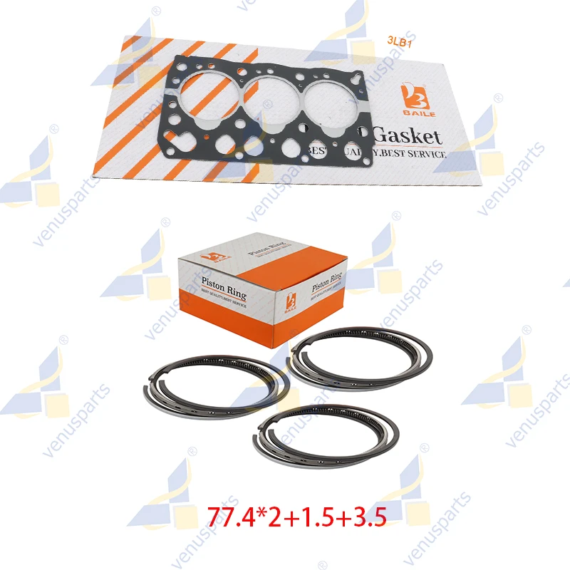 

3LB1Cylinder Head Gask+3-Cylinders Piston Ring 77.4*2+1.5+3.5mm For ISUZU Engine Overhaul Rebuild Kit Full Gasket Kit Set